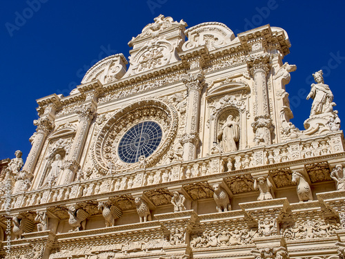 Facade of the Basilica of the Holy Cross, Basilica di Santa Croce, a church in Lecce. Salento, Puglia, Apulia, Italy, Europe