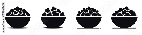 Popcorn Bowl Vector Illustration Set – Christmas Snack Silhouette, Winter Holiday Treat, New Year Party Food, Cozy Movie Night Snack, and Festive Celebration Design Art