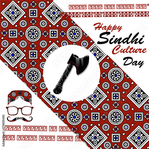Happy Sindhi Culture Day Greeting Card Template with Ajrak Pattern