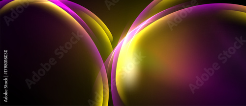 Abstract shapes, vibrant colors blend. Purple, gold hues create flowing forms, smooth gradients. Minimalist design, dark background emphasizes luminosity.
