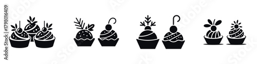 Christmas Cupcake Vector Illustration Set – Winter Holiday Dessert Silhouette, Festive Sweet Treats with Decoration, New Year Celebration Cakes, and Seasonal Dessert Design Art