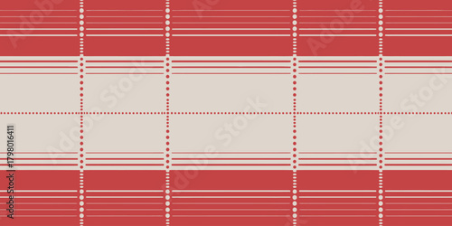 Red and white pattern featuring horizontal lines and dotted vertical lines forming a grid design