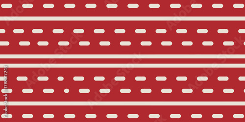 A repeating pattern of red stripes with cream lines and oval shapes forming a structured design look