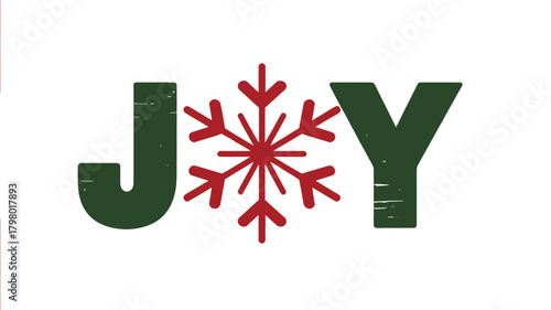 Festive green silhouette letters j and y with a red snowflake silhouette in the center spelling joy for holiday season celebrations