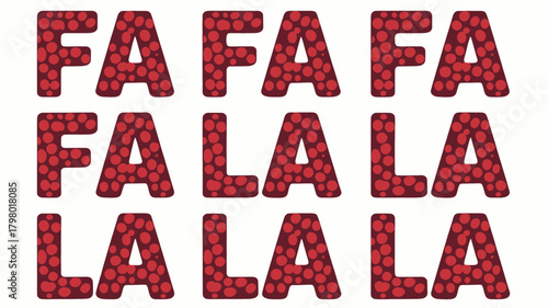 Festive red glitter letters spelling out fa la la la la la la la la in a repeating pattern a holiday greeting silhouette