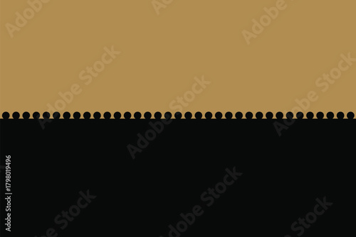 A minimalist image featuring a line of black dots separating a tan and black background evenly split