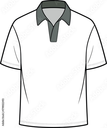 White polo shirt with contrasting dark collar design, blank apparel template for fashion branding, clothing mockup for merchandising and product presentation