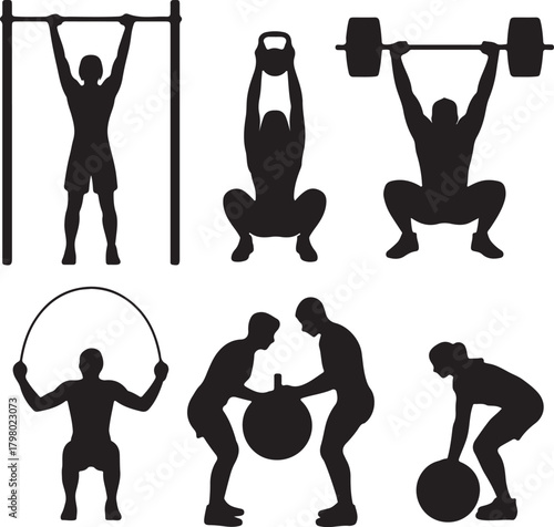 Fitness and Exercise Silhouettes illustration vector