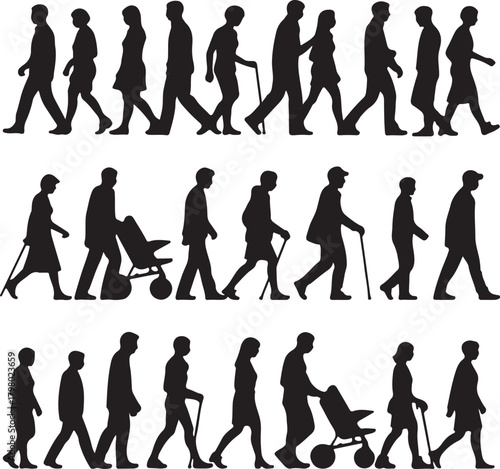 Silhouettes of People of Different Ages Walking movement diverse