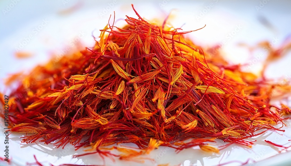Fototapeta premium Pile Of Vibrant Red And Orange Saffron Threads