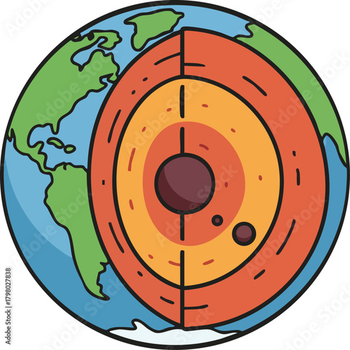 Earth Cross Section Showing Layers of Planet Structure Including Core Mantle and Crust Vector Illustration for Education and Science 