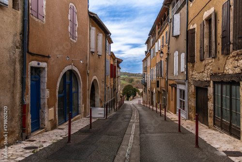 Fototapeta Naklejka Na Ścianę i Meble -  A street in the old village of Mauvezin, Gers, Occitanie, France.