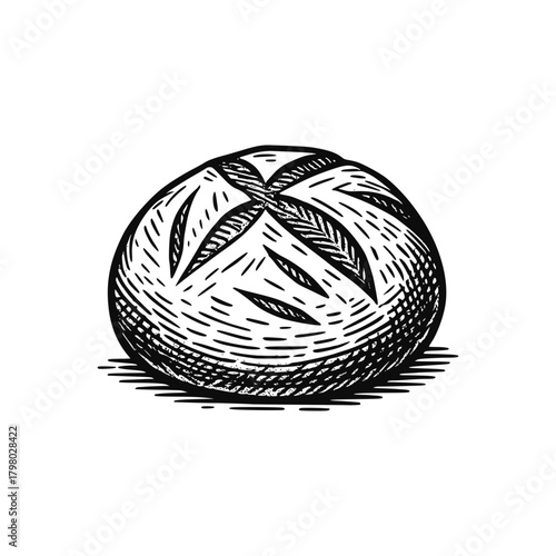 Sourdough Boule Bread Vector Clipart or Illustration | Vintage Rustic Hand Drawn Sketch Style Bakery Logo Icon (Isolated, Transparent Background) 
