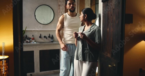 Night, waiting and couple with pregnancy test, nervous and home with fertility issues. Support, evening or man with woman, pregnant or negative results with anticipation, reading ovulation or anxiety