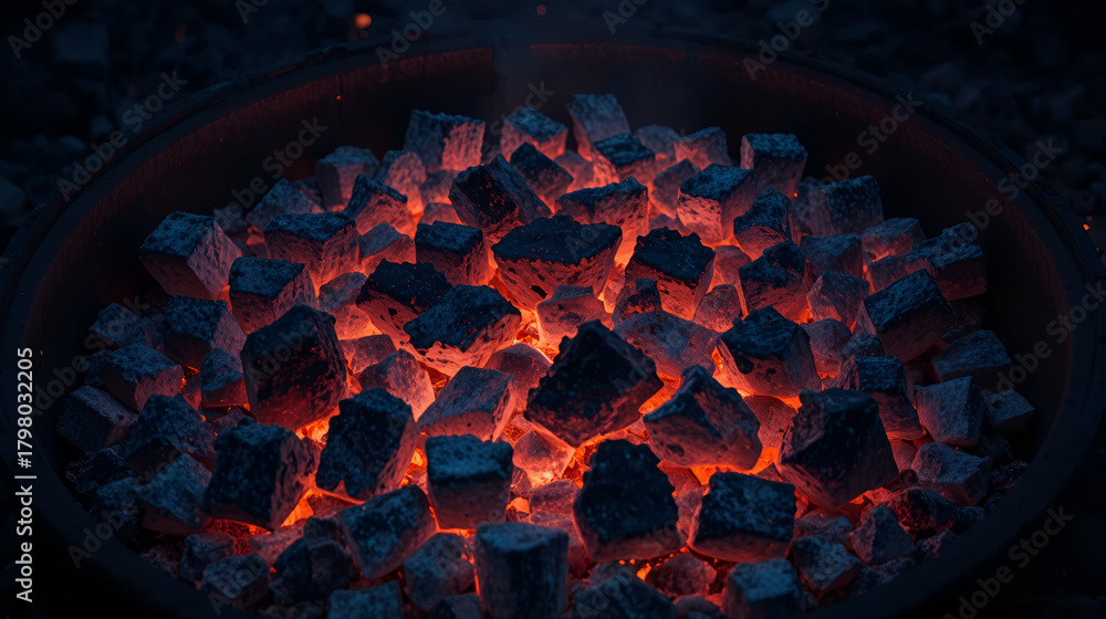 © Cathy - Hot bright coals in a round grill in the dark. View from above. Cooking barbecue. © Cathy - Hot bright coals in a round grill in the dark. View from above. Cooking barbecue.