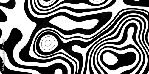 Abstract seamless black and white vector pattern wallpaper design with geometric lines and swirl shapes. , circle, zebra, lines, backdrop, decoration. The black on white contours topography stylized 
