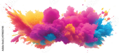 Abstract watercolor paint splashes create a colorful, artistic ink texture and grunge pattern design on white paper