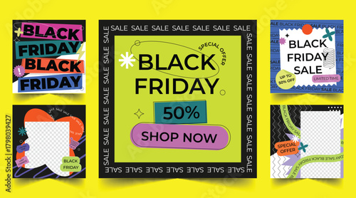flat black friday banners set design vector illustration