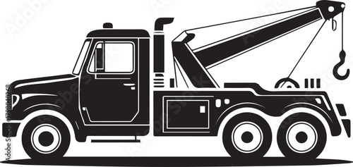 Wrecker Tow Truck with Crane and Hook - Monochrome Logo Design for Automotive Services