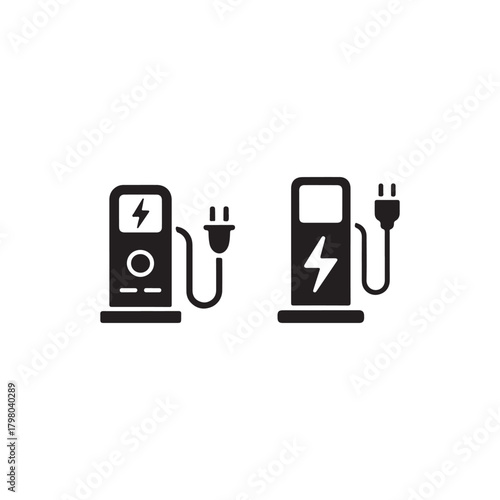 depicting two distinct charging station icons one for traditional fuel and another for electric vehicles silhouette