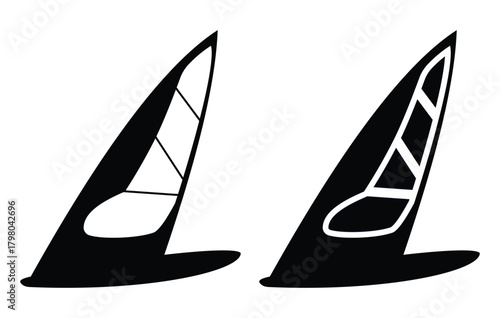 Windsurfing and Water Sports Silhouette Set – Surf, Jet Ski, Beach Activity Icons in Black Vector Illustration