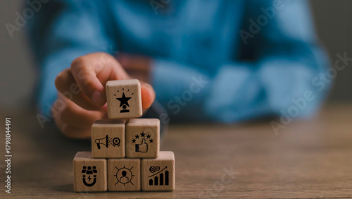 Endorsement strategy concept. Leveraging the influence and credibility of a well-known individual or brand to promote. Increasing brand awareness, establish trust with consumers and drive sales.