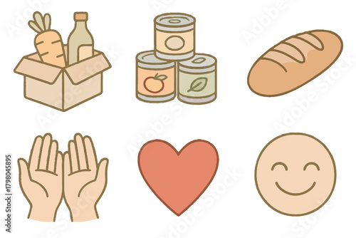 Open pastel hands canned food tones donation icon grocery illustrations heart vector
