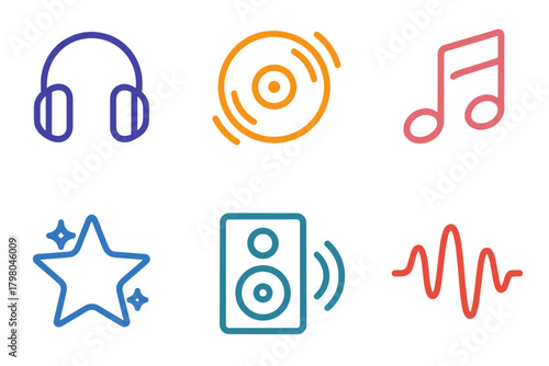 Icons text speaker smooth record icon rhythmic vector music note headphones grid