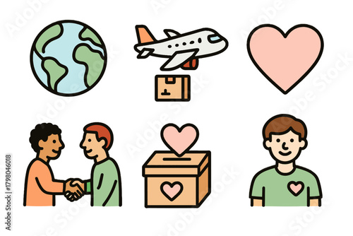 Donation palette smiling no icons hands global vector supplies background globe icon