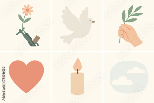 Hand simple peace flower holding icon soft vector no dove symbols candle