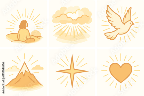 Scenes vector icon dove mountain background divine no star looking inspiration sunrise