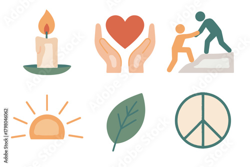 Icon candle palms symbols another person kindness rays balanced vector simple helping