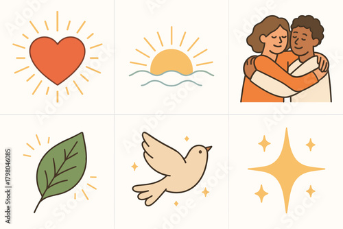 Connection vector shining light icon harmonious people text optimism background bird no