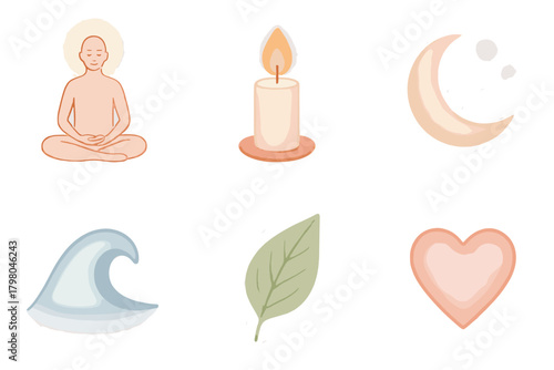 No mindfulness icon figure tranquil flame grid composition meditating vector white background