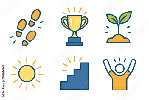 Vector person white text icon bright leading journey sprouting style goal background