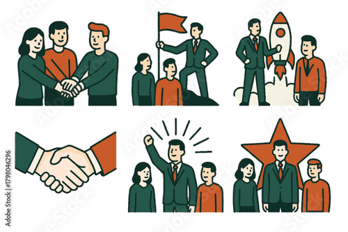 Vector design white teamwork people icon grid handshake hands flag harmonious joining