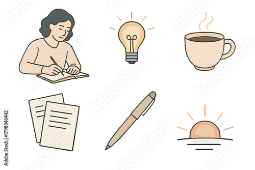Sheets coffee vector icon paper pen literary no grid inspiration person writing