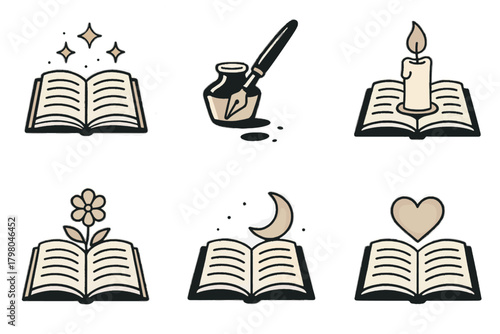 Vector ink no pen flame stars candle icon white literary icons grid