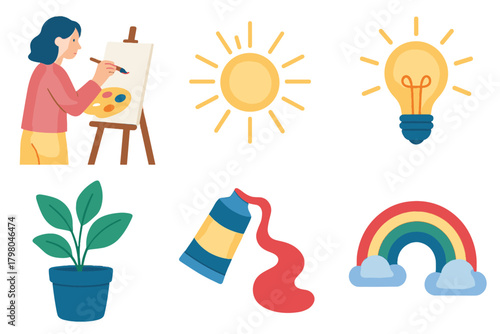 Plant person paint artistic palette text calm vector no inspiration icon lightbulb