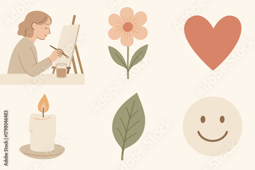 Icons heart gentle painting art text therapy calmly vector candle white no