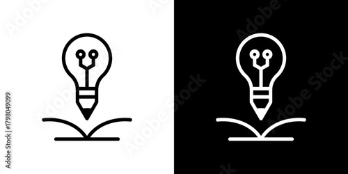 bulb and book logo simple. open book with lightbulb, concept new knowledge.