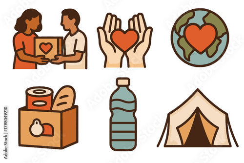 Package background heart people icon support palette icons shelter giving vector humanitarian