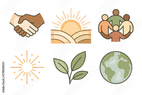 Icon sunrise vector circle soft people handshake text leaves unity simple hope