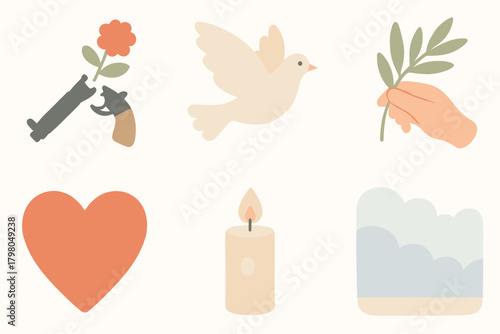 Peace turned symbols holding dove vector broken simple soft minimal icon weapon
