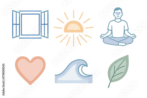 Meditating text wave composition open realization icon no clarity sunlight self vector