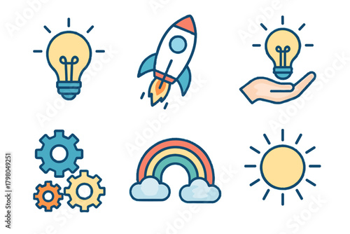 Inspirational smooth text icons icon gears vector lightbulb innovation idea creative background