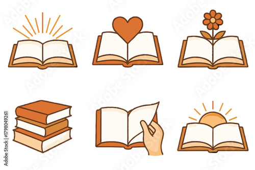 Background turning heart rays white inspiration warm from books vector hand icon