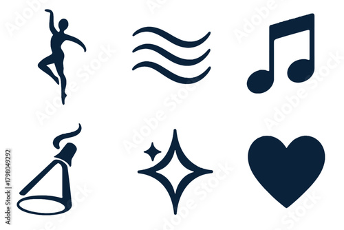 Dance motion illustrations wave music dynamic text vector icon silhouette rhythmic smooth