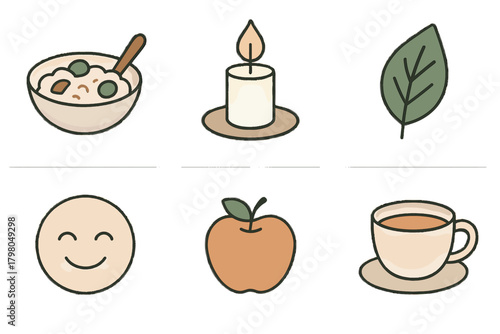 Candle text icon mindful smiling balanced no eating calm illustrations tones vector