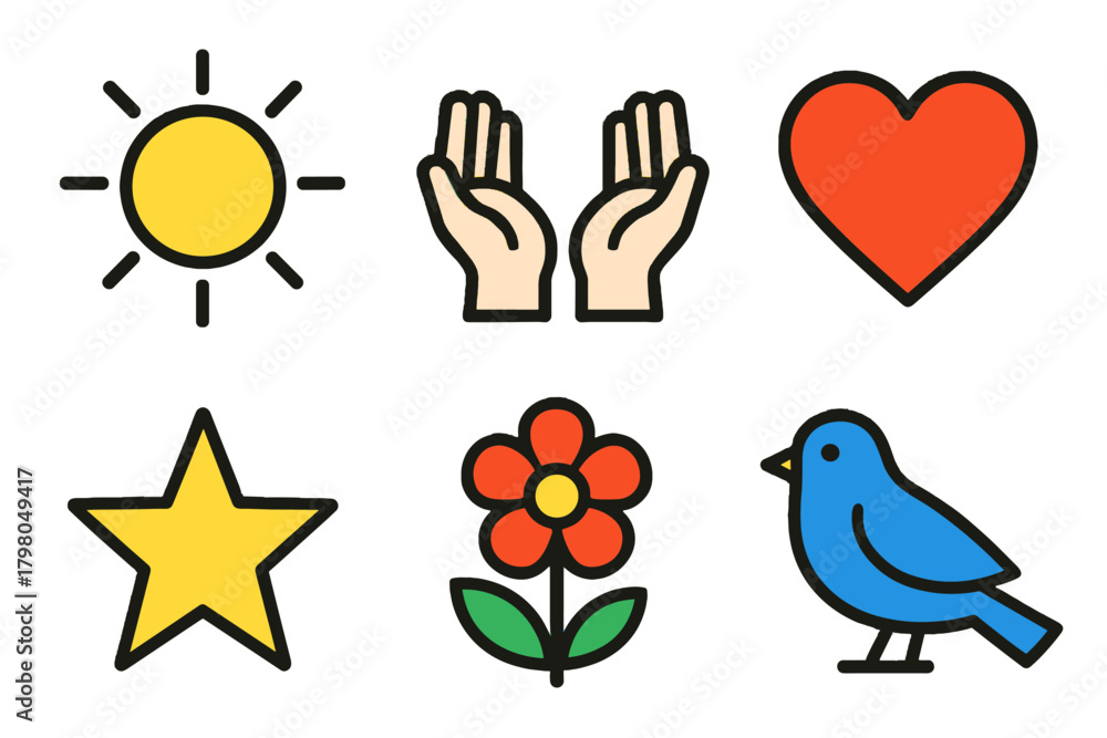 Fototapeta premium Symbols icon vector hands text joy clean heart no simple white sunshine